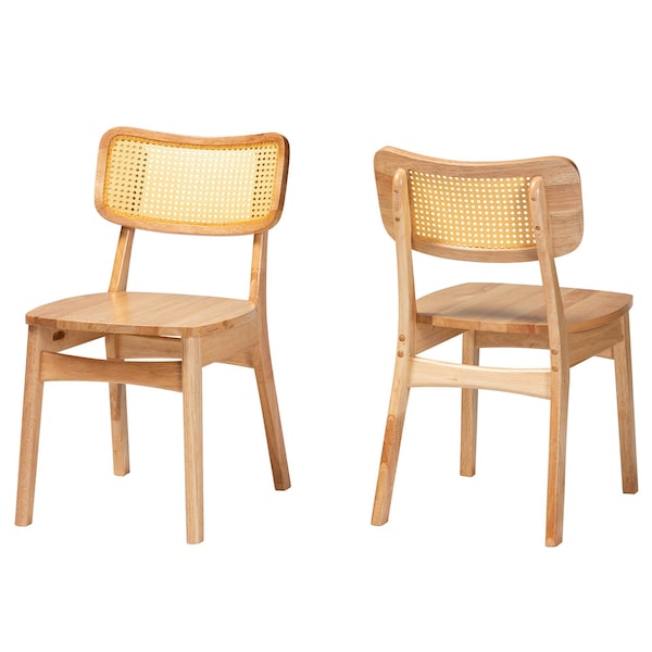 Baxton Studio Tadeo Mid-Century Modern Oak Brown Finished Wood and Rattan 2-Piece Dining Chair Set 239-2PC-13415-ZORO - main